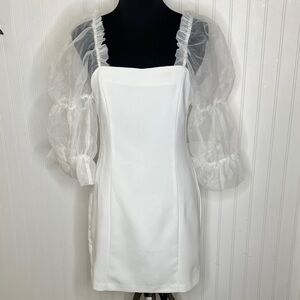 Amanda Uprichard Tia White Mini Dress with Sheer Sleeves Size Medium